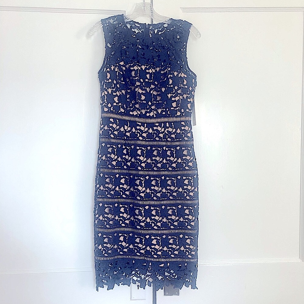 NWT Eliza J Nordstrom Cocktail Dress Navy Nude